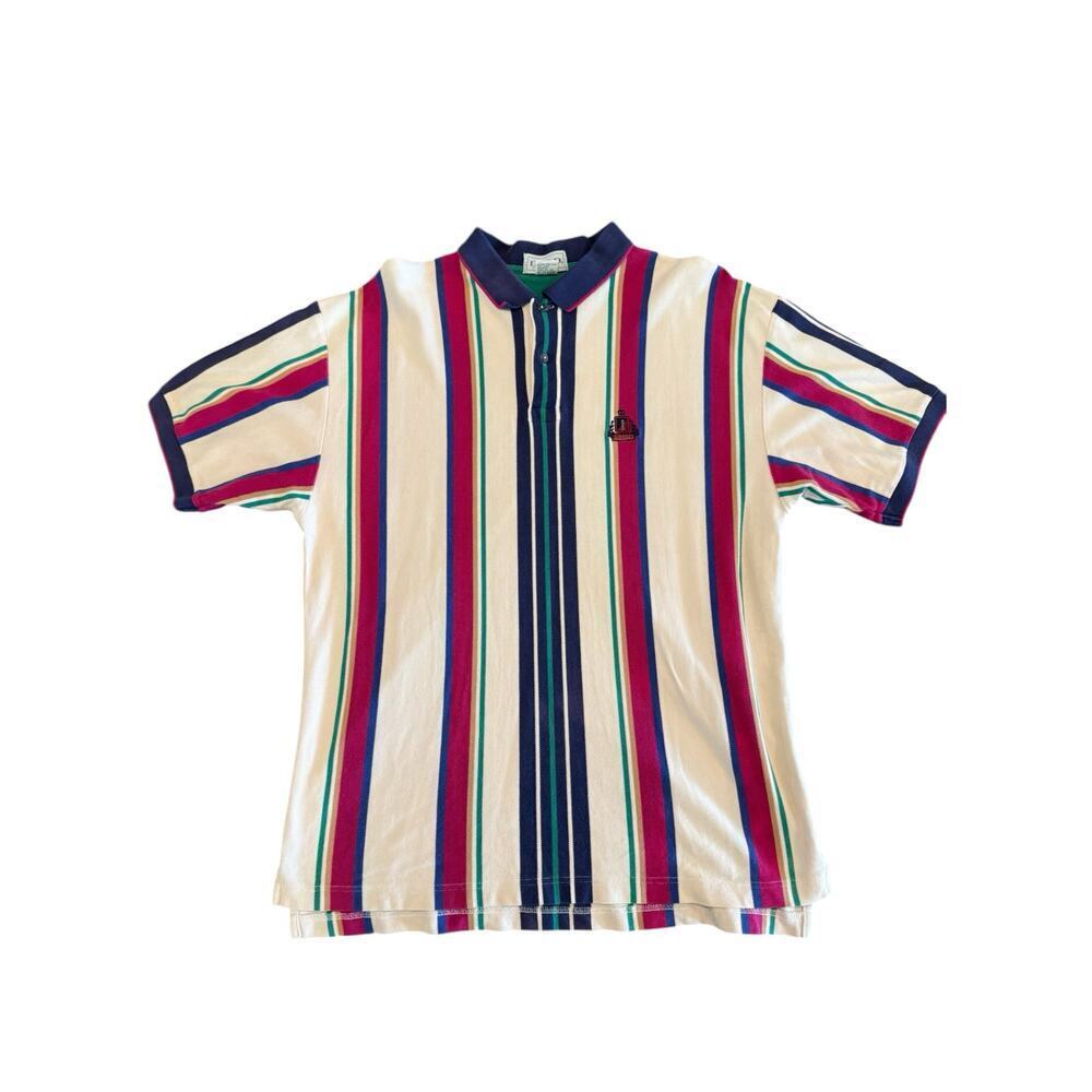 IZOD 90s Style Mens Size XL Polo Vertical Stripe Collard Golf Shirt Short Sleeve